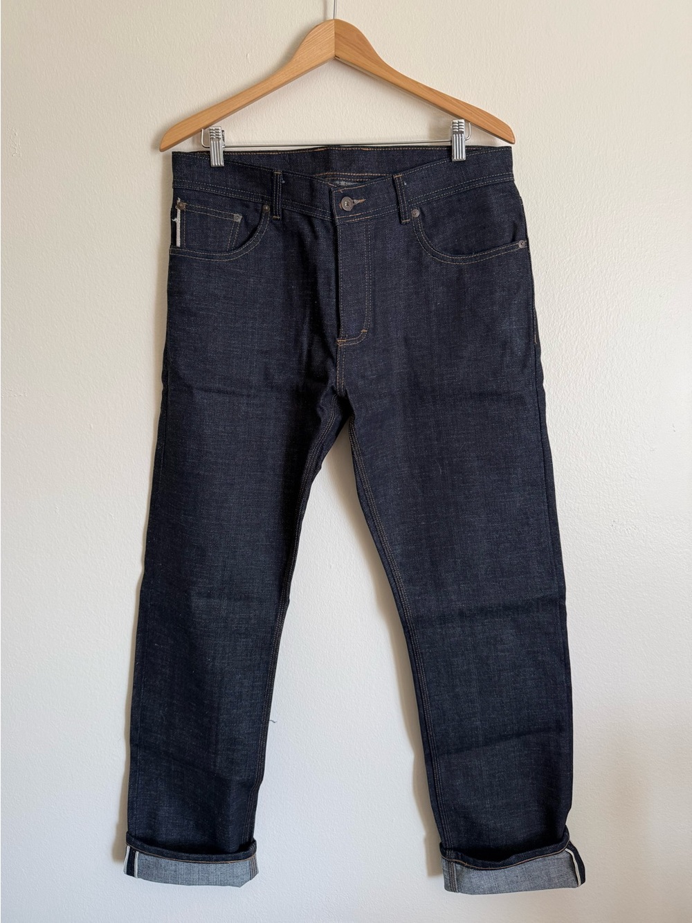 LAWLESS Denim Co. Dark Indigo Straight Leg Raw Salvedge Denim Jeans 36 waist